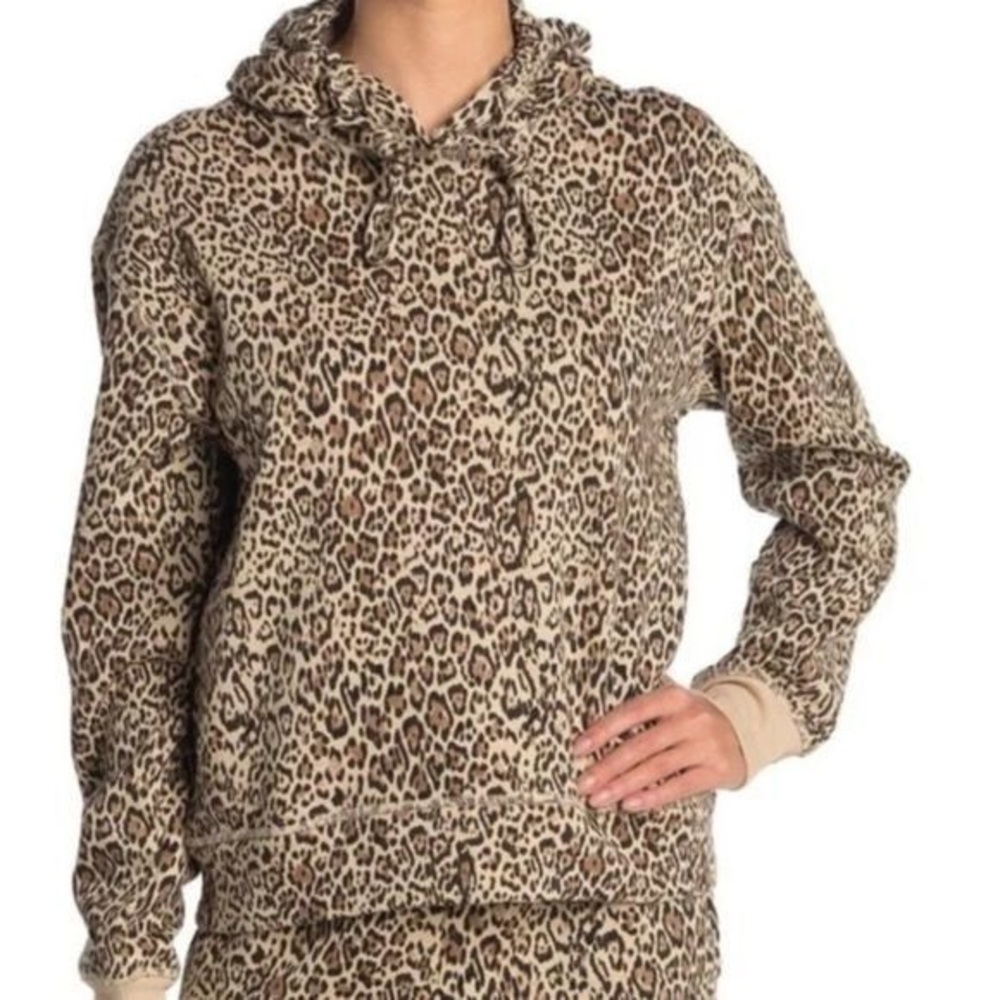 Leopard Print Hooded Pullover Sweater - Beige